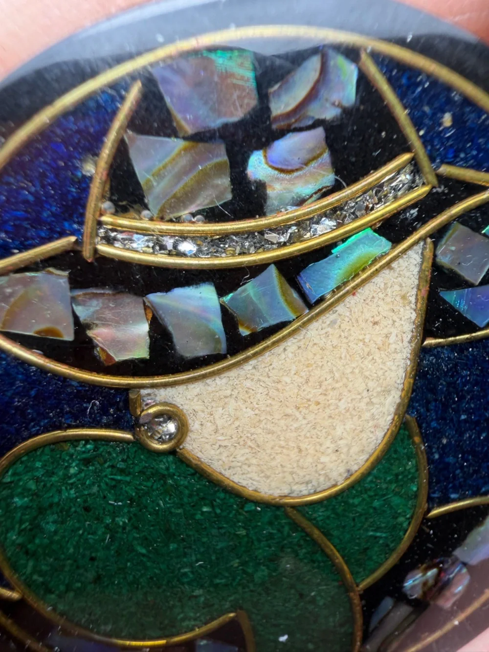 VTG Lee Sands Mosaic Inlay Lady in Hat Brooch Abalone Shell Art Deco Style Pin
